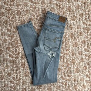 American Eagle Outfitters Blue Skinny Jeans with Distressed Details